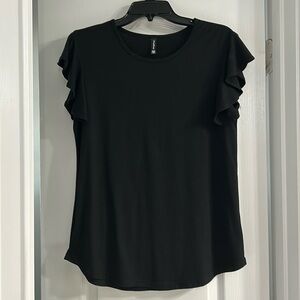 Black cap ruffle sleeve scoop neck top